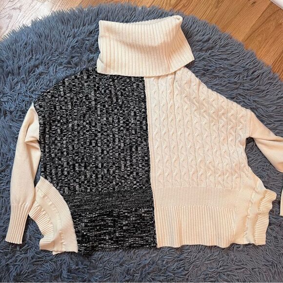 Karen Millen Oversized Wool Cable Knit Mixed Media Turtlene Sweater Size S - Picture 1 of 4